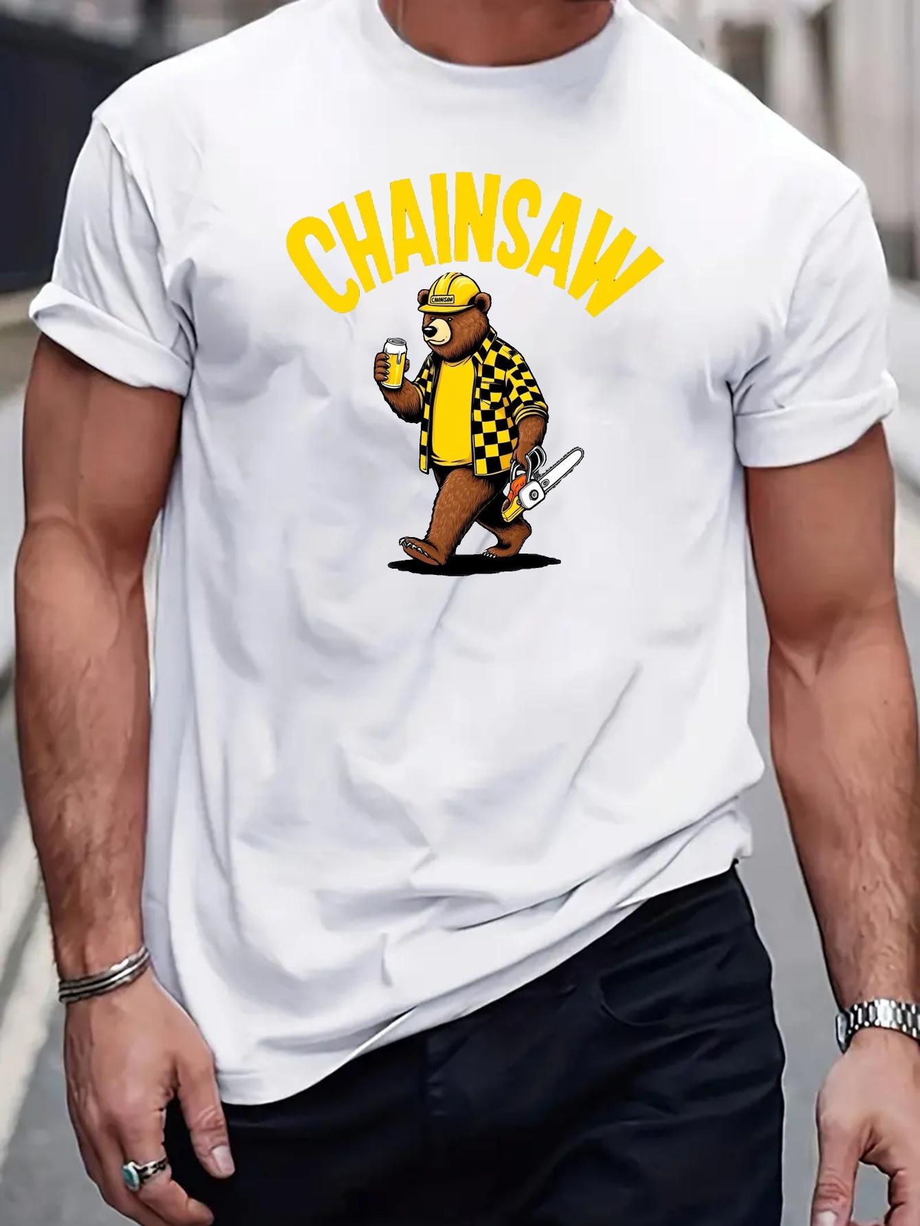

Graphic T-shirt - CHAINSAW Print with Chainsaw Bear Design - Lightweight Breathable Fabric for Construction XXL