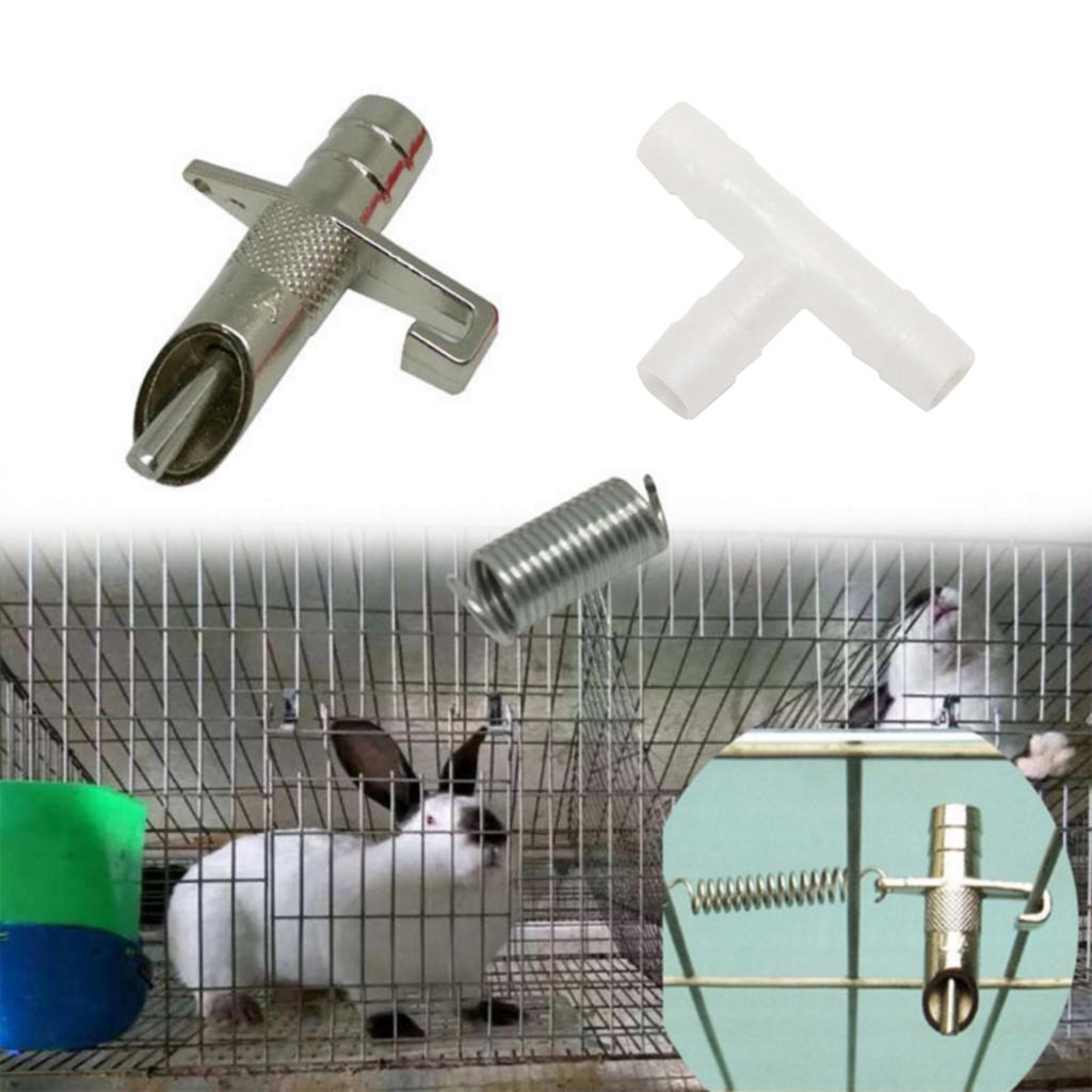 5/10/15 Sets Automatic Rabbit Drinking Spout Kit Galvanized Duckbill Type Water Nozzle OD 8.5mm Tee&Spring Poultry Cage Fittings