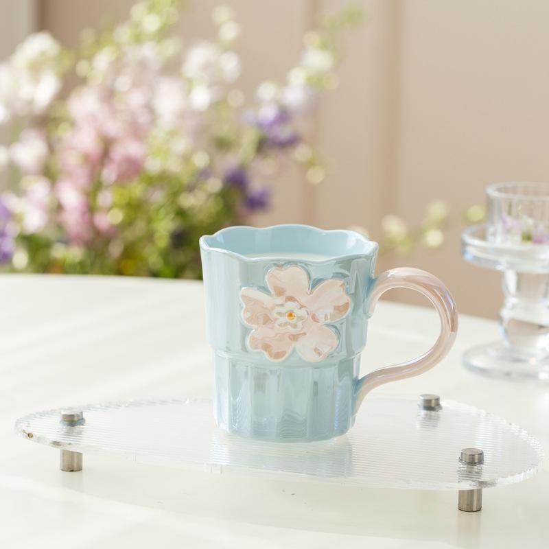 Pearl Glaze Hand-painted Relief Mug Home Office Light Luxury High-end Ceramic Water Cup High Value Cross-border Cup