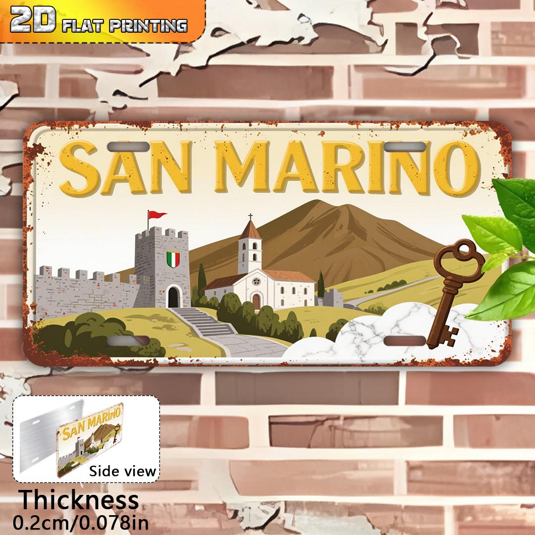 

D Flat pc Vintage San Marino City Sign x cm Aluminum Wall Art with D Flat Printing Rustic European Architecture 15x30cm(5.9x7.8inch)