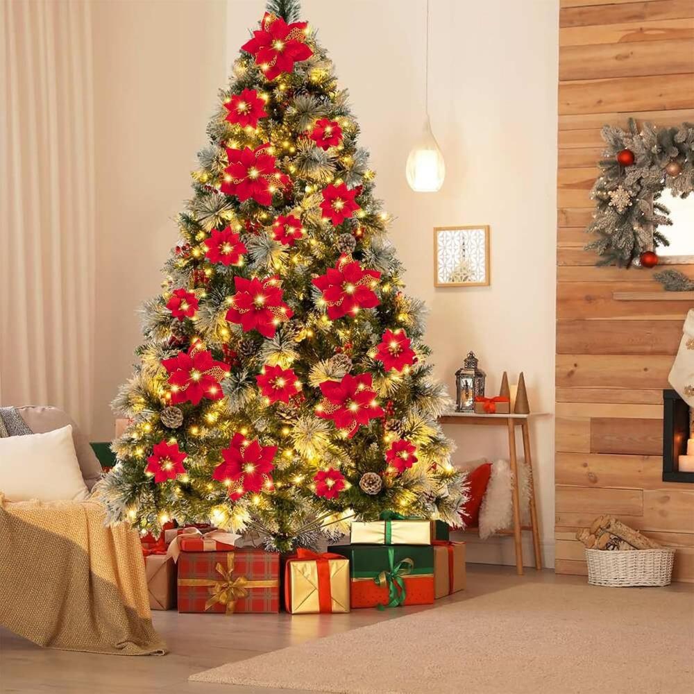 20CM Roter Diamant Samt mit Goldpuder Weihnachtsblumen Ornament Accessoire Blume