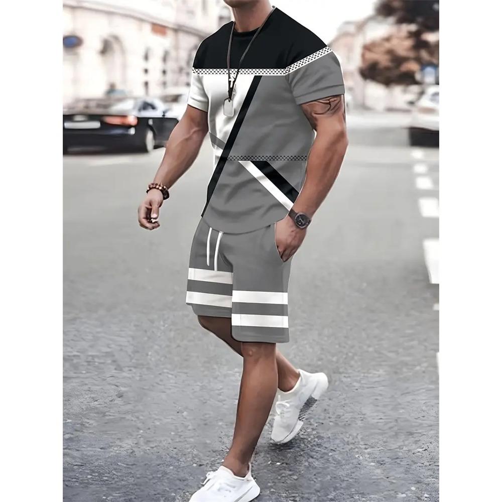 New Summer Men's Sports Short Sleeve T-Shirt Set, Two-Piece Outdoor Travel Shorts Training Outfit