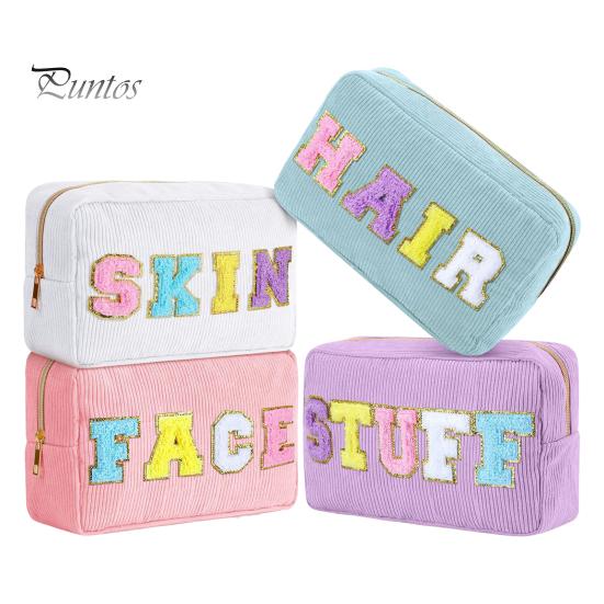 

4 шт. косметичка с вышитыми буквами, большая вместимость, застежка-молния, продолговатая форма, дорожная сумка для косметики, закусок, телефонов, органайзера для макияжа 4pcs A