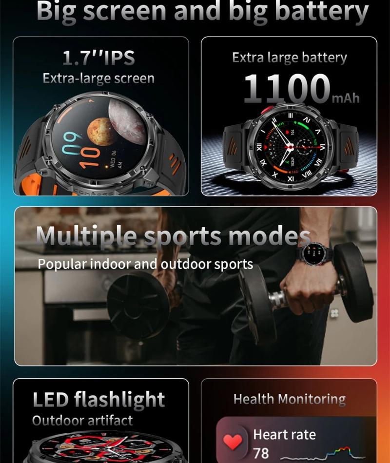 2026 New Men Bluetooth Call Smart Watch Military Built-in GPS Compass Barometric Altimeter 30ATM Waterproof Bluetooth Call Smart Watch