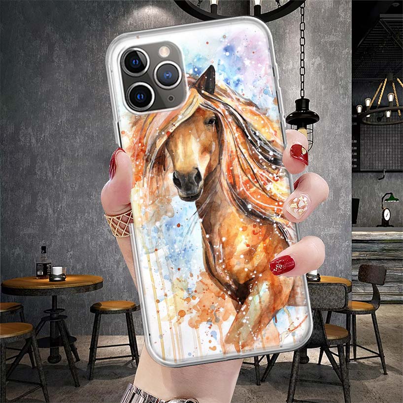 Animal Oil Painting Horse Soft Phone Case For IPhone 11 17 Air 16E 16 Pro Max 15 + 14 Plus 13 Mini 12 Apple 7 SE 8 Fundas Coque