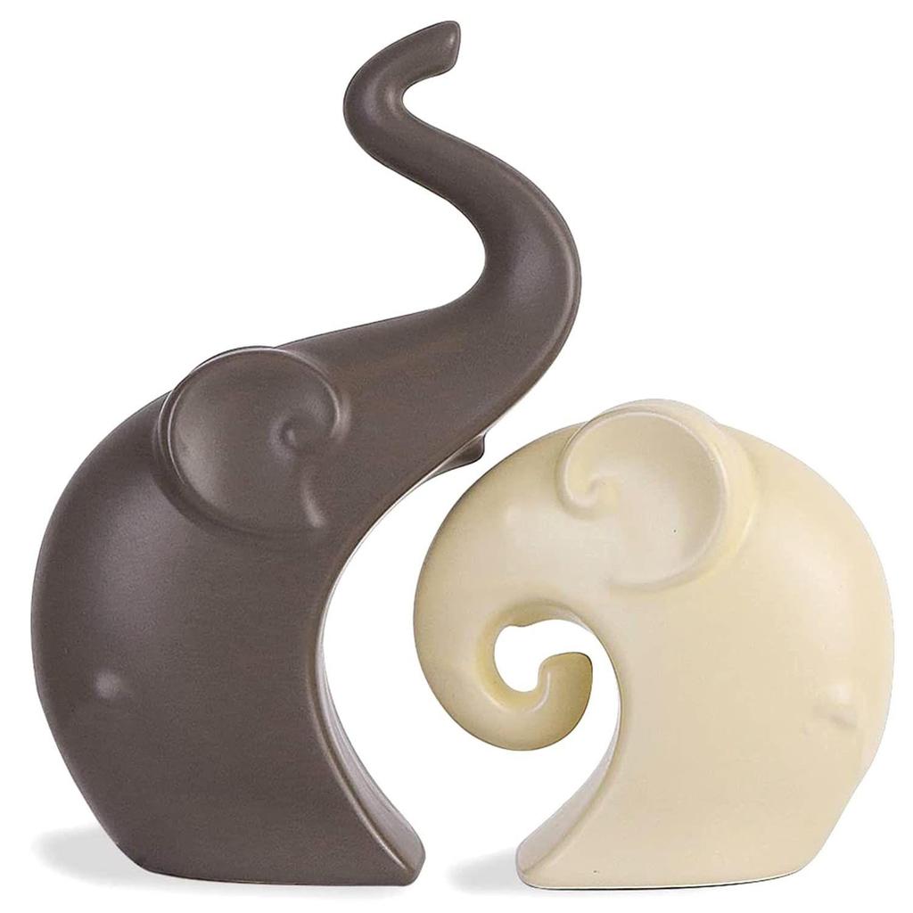 Lavish Matte Home Décor Elephant Set | Ceramic Figurines - (Set of 2 Piece, Brown Cream)