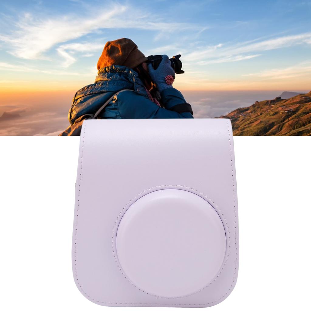 Protective Camera Case PU Leather Pure Color Camera Carrying Bag with Strap for Camping Travel