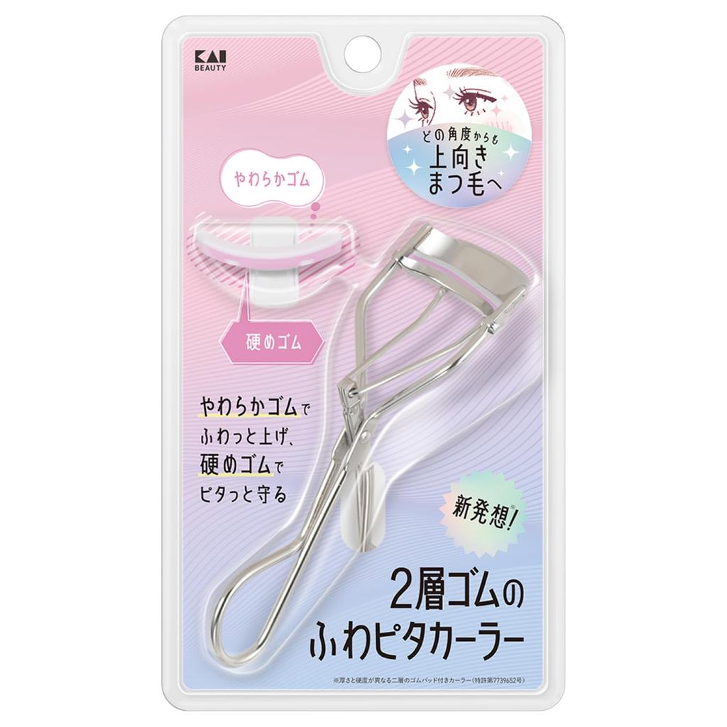 Kai Corporation Eyelash Rubber Soft Glove on KQ3196 Curler, 2-Layer & Curler, "Gentle Eyelashes," Metal,