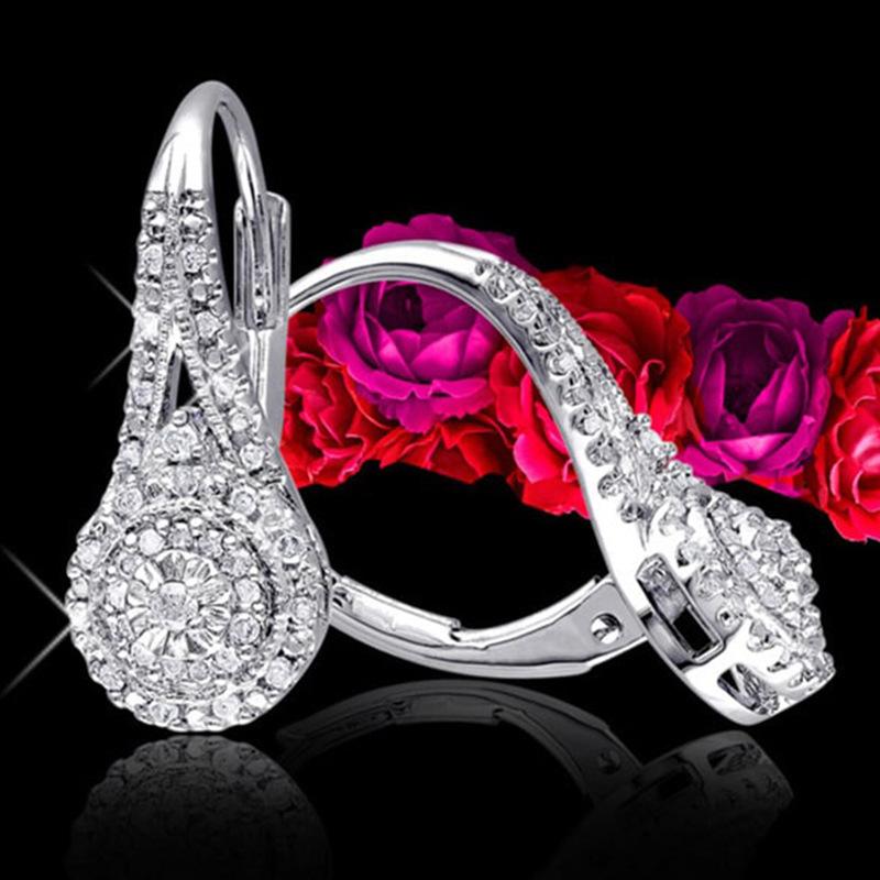 Huajie Full Bright Zirconia Water Drop Rings for Women Elegant Wedding Banquet Dazzling Ear Accessories Gift