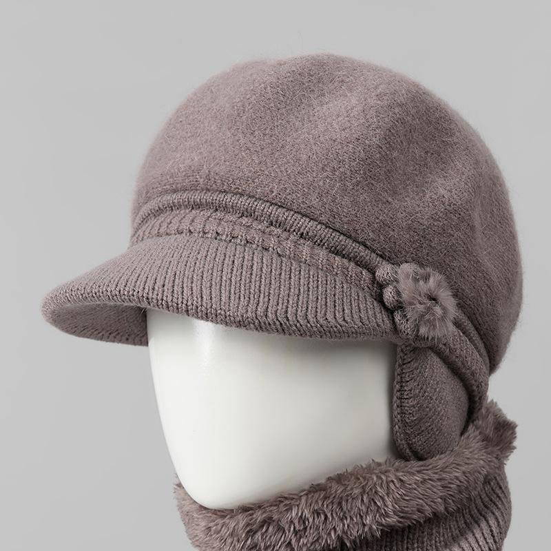Wool Hat Women's Autumn and Winter Fleece Warm Hat, Ear Protection, Cold Protection, Thickened Knitted Hat