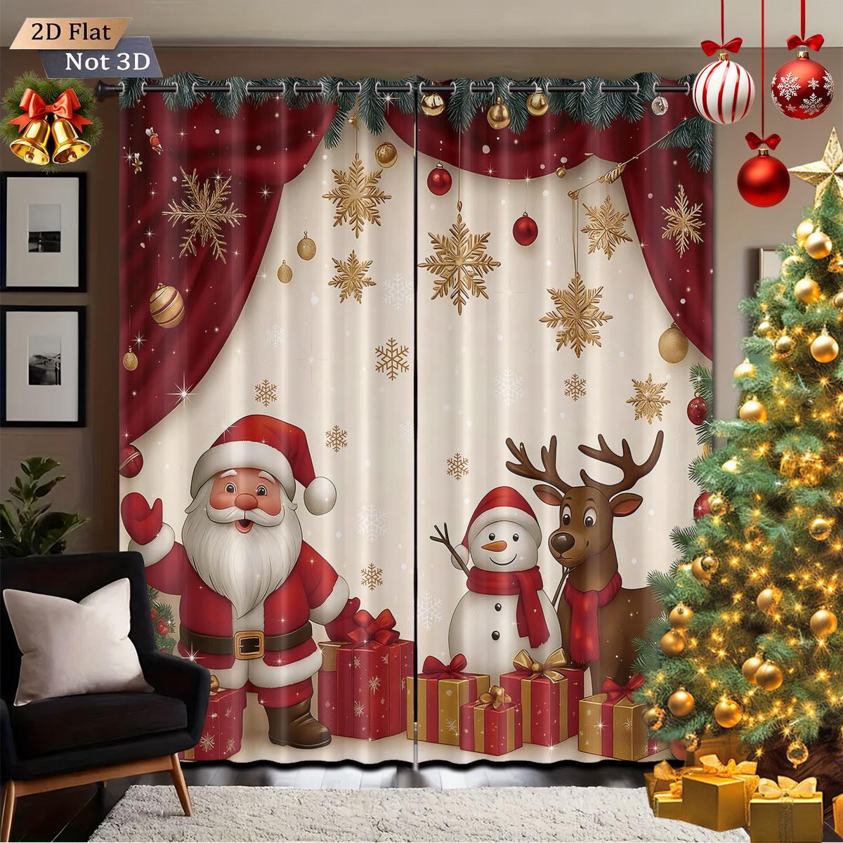 

Room Darkening Merry Christmas Snowman Print Curtains Various Sizes Living Bedroom Insulation Holiday Decoration Curtain Set Of 2 Made Polyester W100*H70(CM)-Grommet top&2PCS
