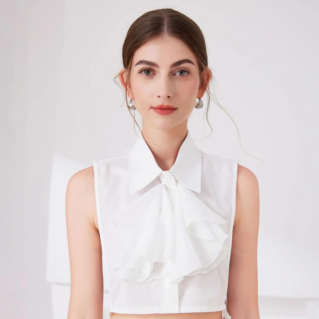 Damen Weißes Halbes Hemd Falscher Kragen Damen Abnehmbare Pullover Tops Herbst Abnehmbares Halbes Hemd Bluse Reverskragen Falscher Kragen