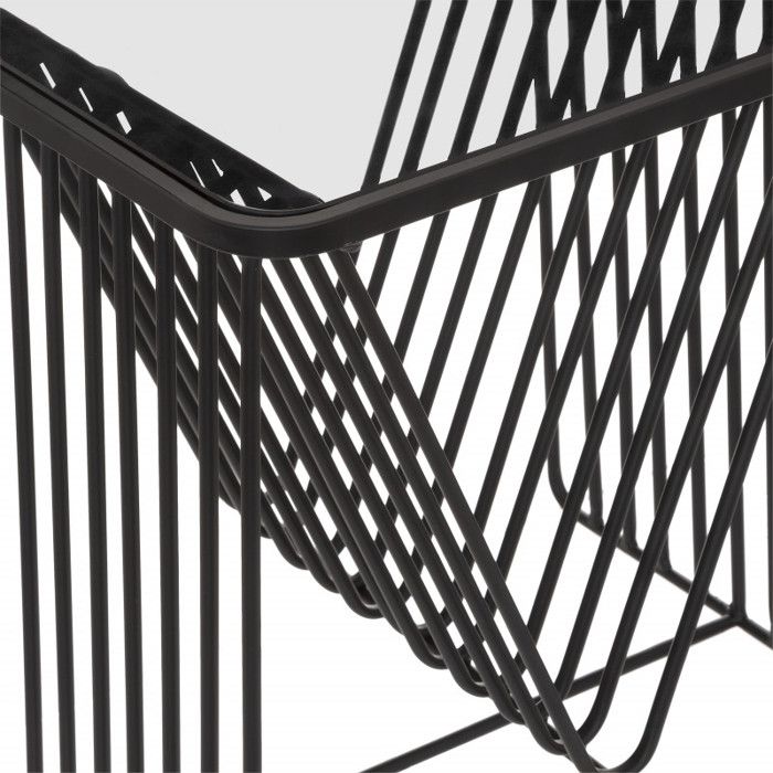 Table d'appoint porte revues "Megan" Noire Métal &amp; Verre trempé Atmosphera