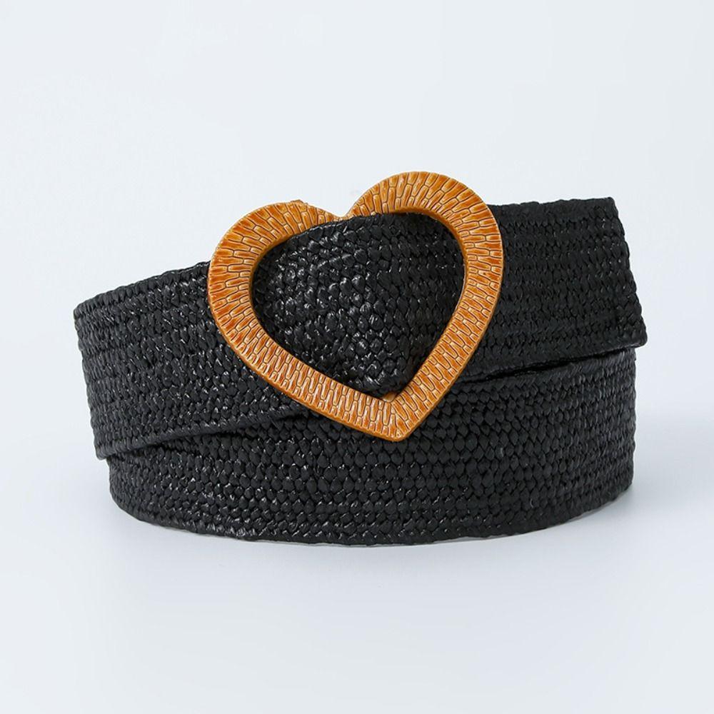 Love Heart Buckle Waist Belt 4cm Wide Waistband Sweet Braided Belt