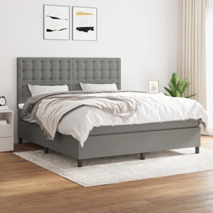 VidaXL Lit à sommier tapissier avec matelas Gris foncé 180x200cm Tissu - Modèle 3142114