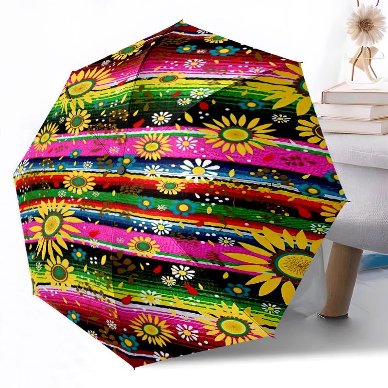 Sunflower Garden Pattern Outdoor Automatic Umbrella Compact 8-Rib Lightweight Durable Everyday Carry Umbrella Accessory Stylish Gift Women