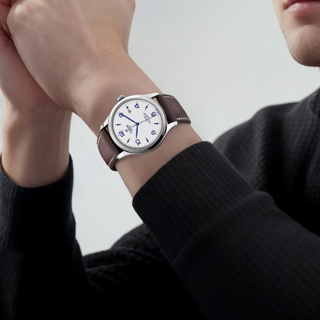 Tudor 1926 Serie Automatik Mechanisches Uhrwerk Datumsanzeige 41mm Weißes Zifferblatt Poliertes Stahlgehäuse Echtes Lederarmband Herrenuhren Schwarz M91650-0010