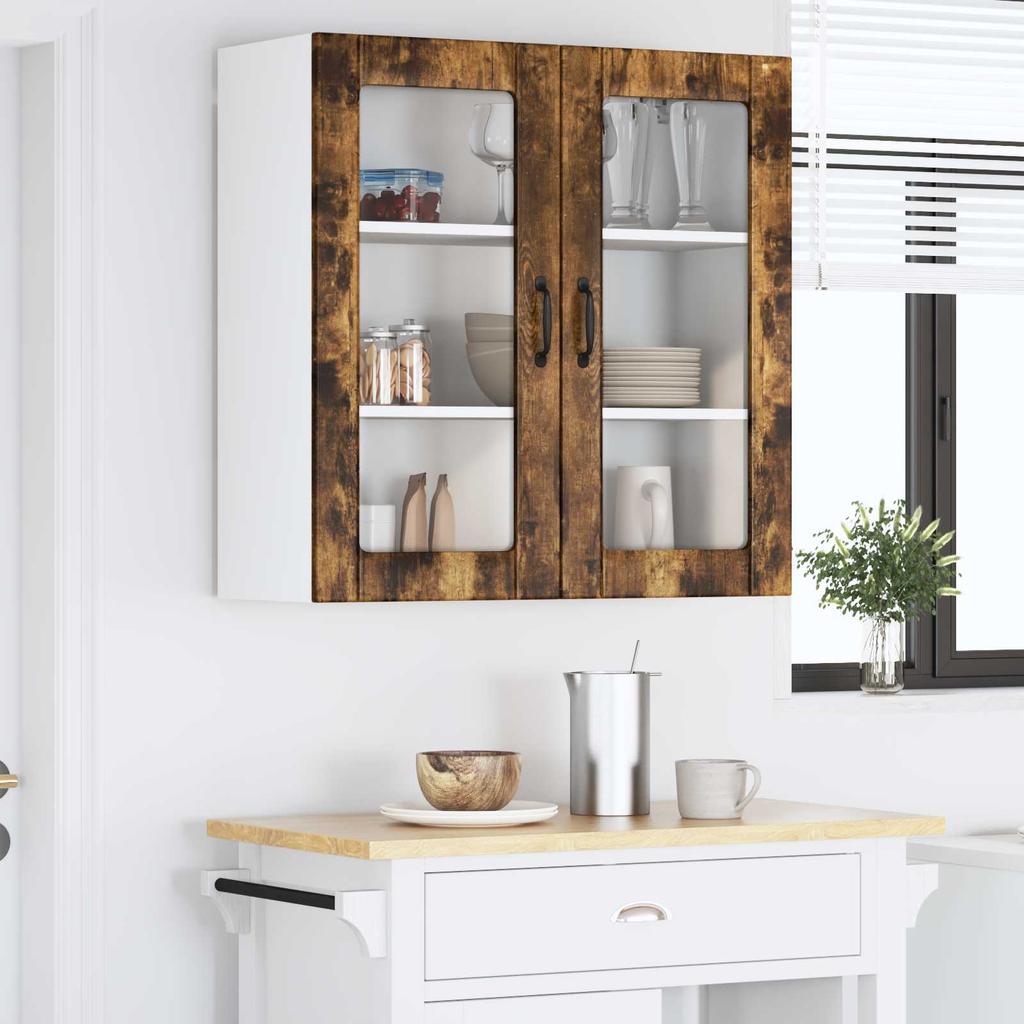 Wall Mounted Glass Cabinet LUCCA Smoked Oak 80 X 31 X 80 Cm