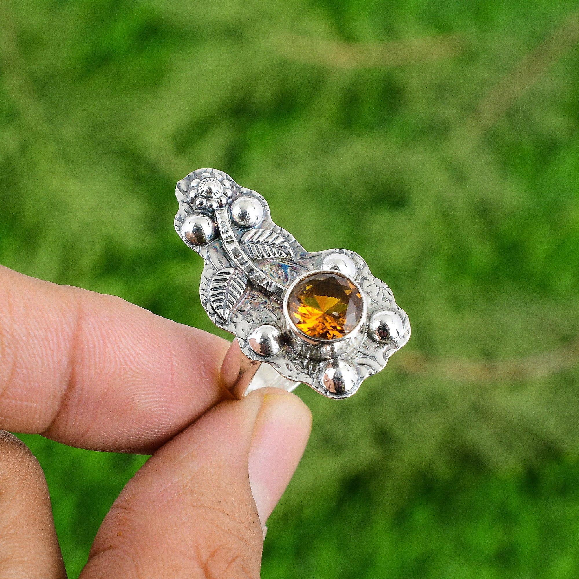 

Распродажа ко Дню матери Кольцо-солитер С цветком из цитрина Ноябрь Серебро Adjustable