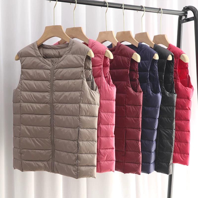 Women's Out-of-Season Korean Down Jacket - Slim Fit, Round Neck, Mid-Length, Zippered Winter Vest