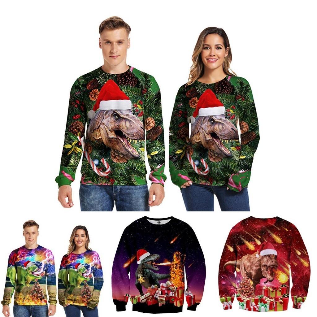 Suéter de Natal Feio Aconchegante e Festivo com Design de Dinossauro para Mulheres e Homens