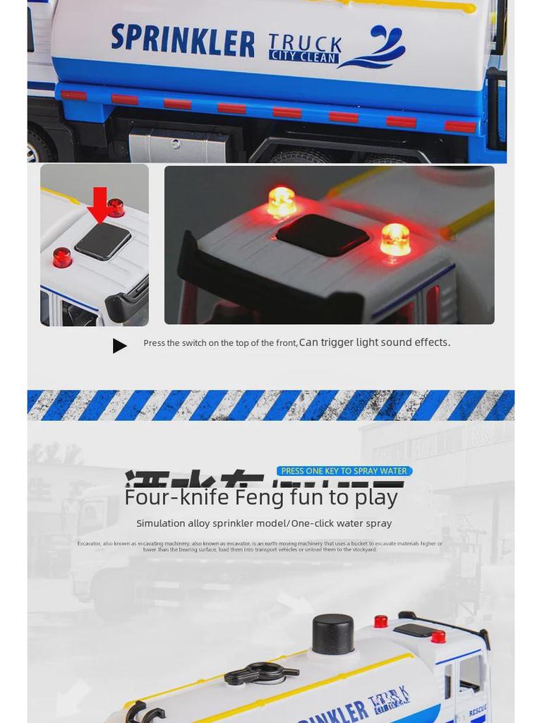 Large Sprinkler Truck Toy: Engineering Pull-Back Water Spray Vehicle for Kids