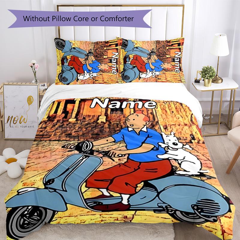 Juego de Ropa de Cama de 3 Piezas con Nombre Personalizado Las Aventuras de Tintín Cierre de Funda Nórdica Incluye 1 Funda Nórdica y 2 Fundas de Almohada para Todas las Estaciones Decoración de Dormitorio