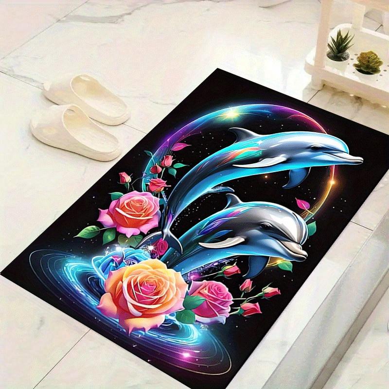 

1pc Jumping dolphins and flowers Print, Design Indoor Area Rug, Soft, Anti-Slip, and Durable Gaming Room Decor for Bedroom, Living Room, and 60cm by 90cm