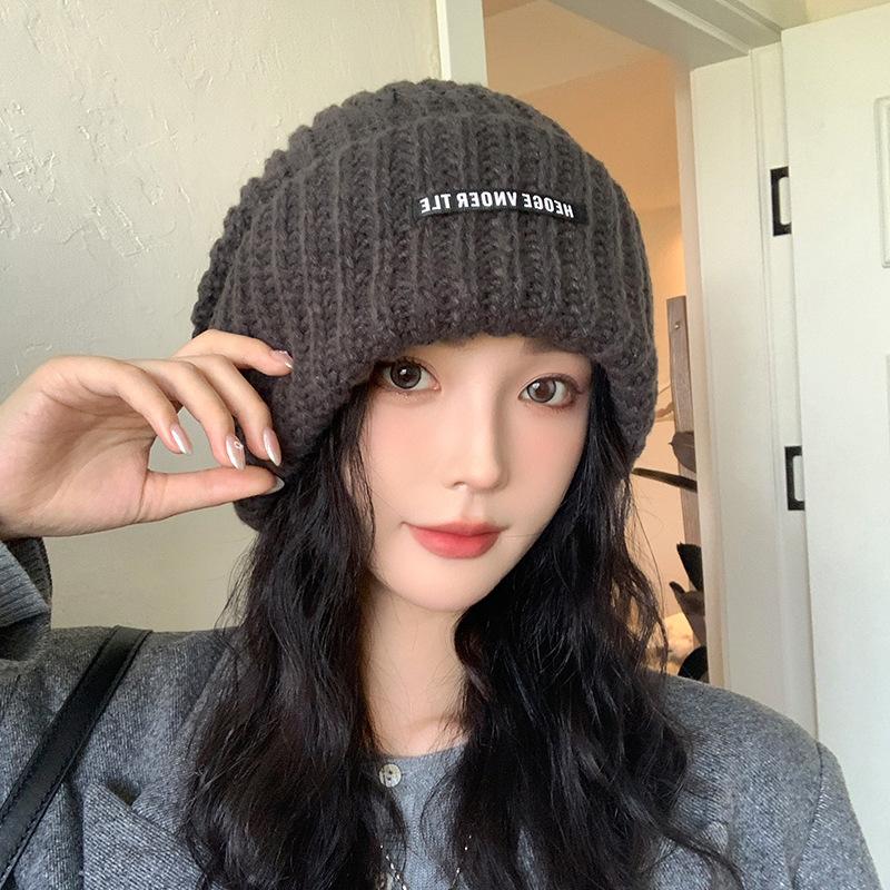 Autumn and Winter Woolen Hat Trendy Korean Warm Hat Women's Ear Protection Cold Hat Pullover Hat Solid Color Versatile Small Knitted Hat Showing Face