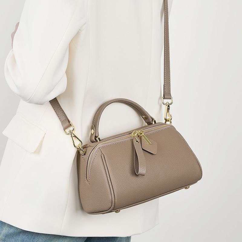 Leather Temperament Women's Bag New Retro Simple Classic Boston Handbag Cowhide Slanted Shoulder Bag