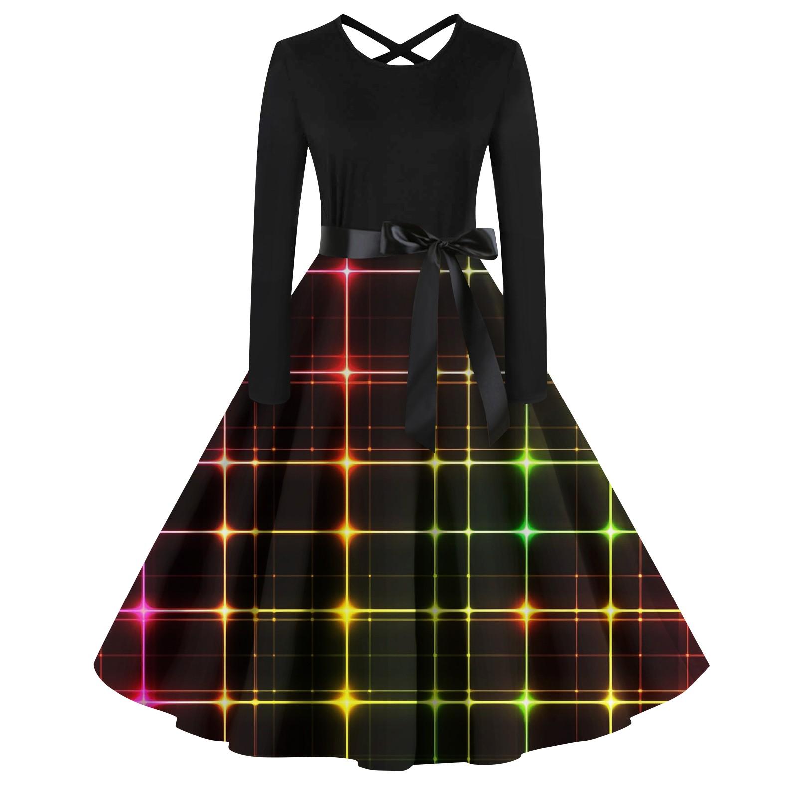 

Женский повседневный пуловер с круглым вырезом и принтом, платье с высокой талией и длинными рукавами XL чёрный