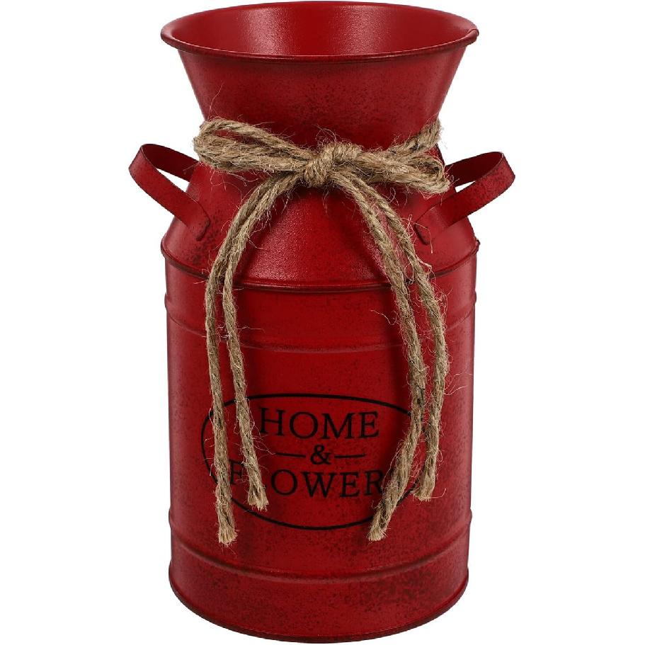 Rustic Milk Can Decor Shabby Chic Vase Farmhouse Vase Decorative Metal Jug Pitcher Vase for Wedding Home Living Room Bathroom Dining Table Desk