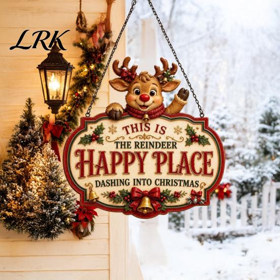 Christmas Bedroom Door Decor This Is Our Blessed Happy Place Sign, Welcome Front Durable Wooden Holiday Sign Hanger Decoration, Rustic Wall