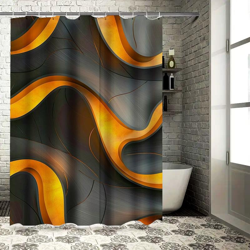 

Роскошный набор 3D печатных штор для душа для декора ванной комнаты. Современный узор водопада в черно-золотых тонах (Размер Ш72 x Д84 дюйма) 90x180cm
