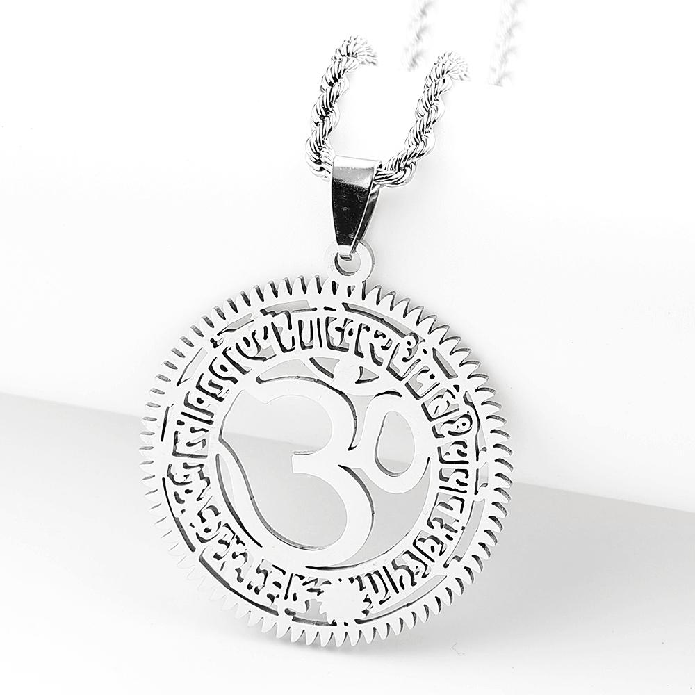 Hindu OM Symbol Yoga Gayatri Mantra Pendant Necklace for Women Men Stainless Steel Gold Color Spiritual Box Chain Jewelry Gift