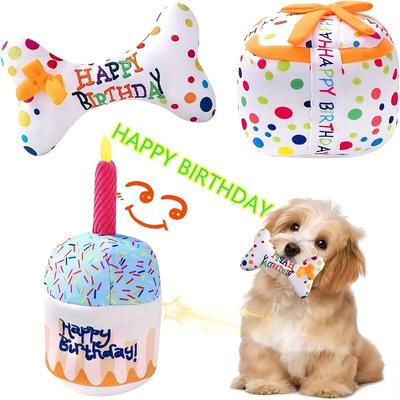 Chat et Chien Animal de compagnie Gâteau d'anniversaire Boîte cadeau Jouet à mâcher pour dents Chiot Peluche Voix pour soulager l'ennui Poupée
