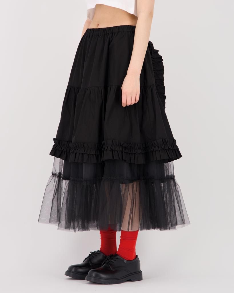 Loaegsyueol Apron Layerd Tulle Skirt_Black