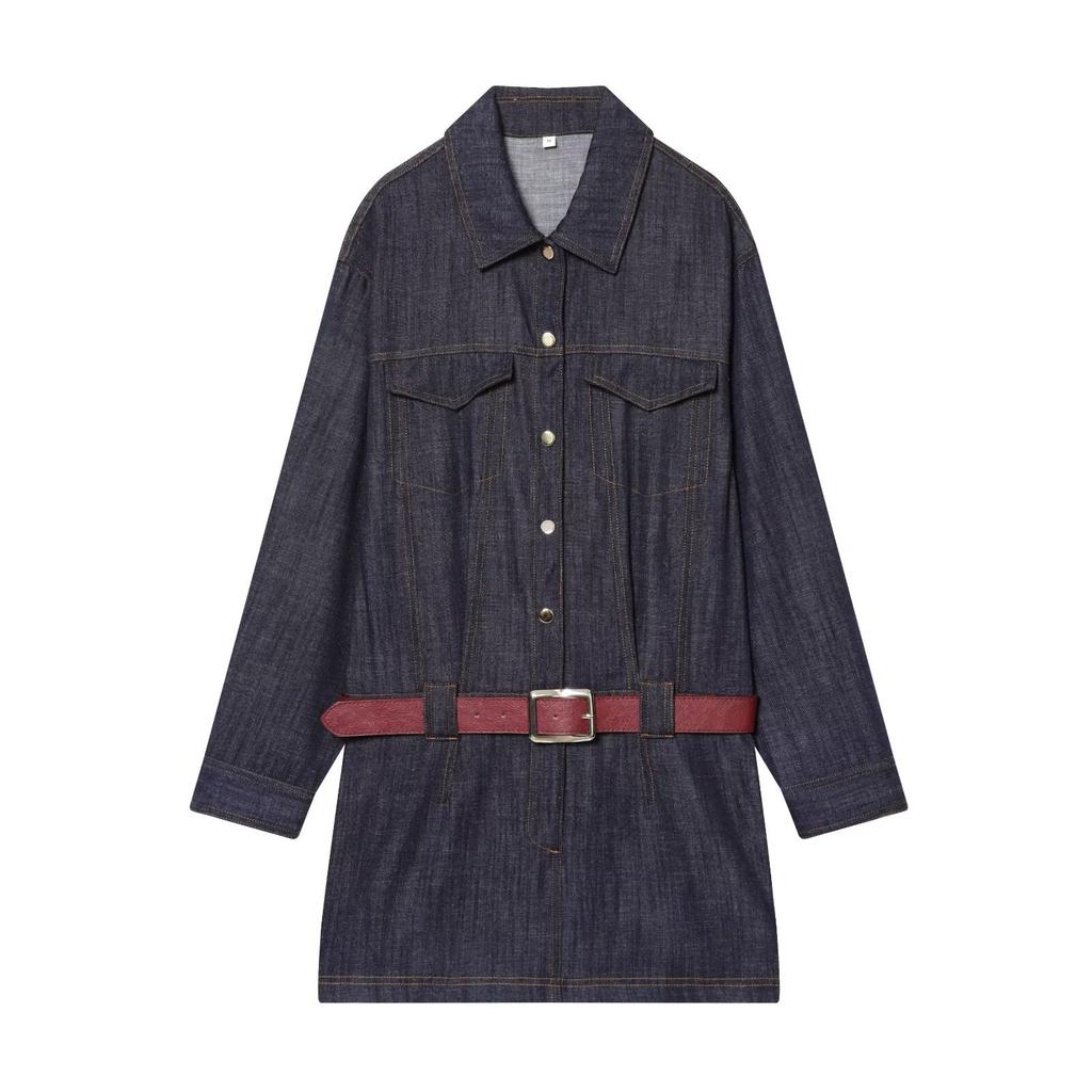European and American autumn and winter new European and American style fashionable and simple with belt short denim dress