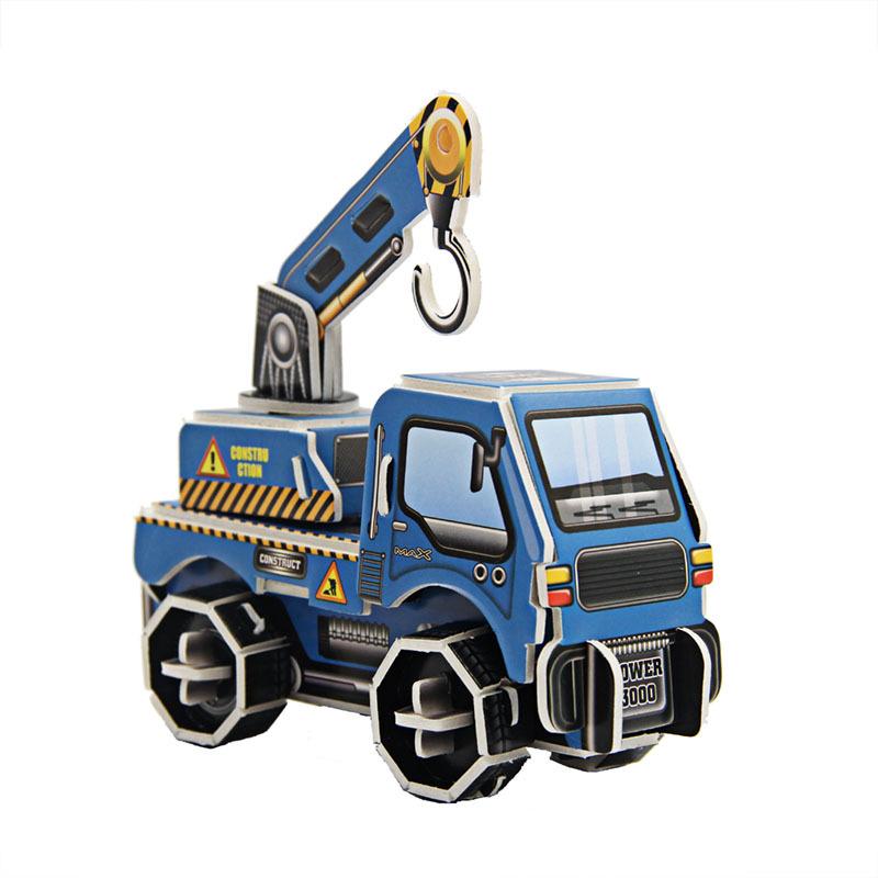 3D Cartoon Engineering Vehicle Cardboard Jigsaw Puzzle Excavator Truck Crane Paper Model for Kids Handmade DIY Toy Boys Gift