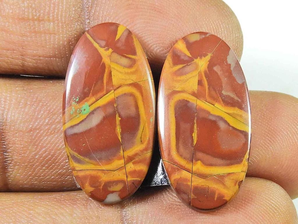 23Cts. Natural Noreena Jasper (13mm X 27mm each) Oval Cabochon Match Pair SK-2734