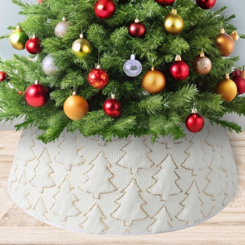 Round Christmas Tree Skirts Foldable Xmas Tree Foot Cover Christmas Tree Collar Office