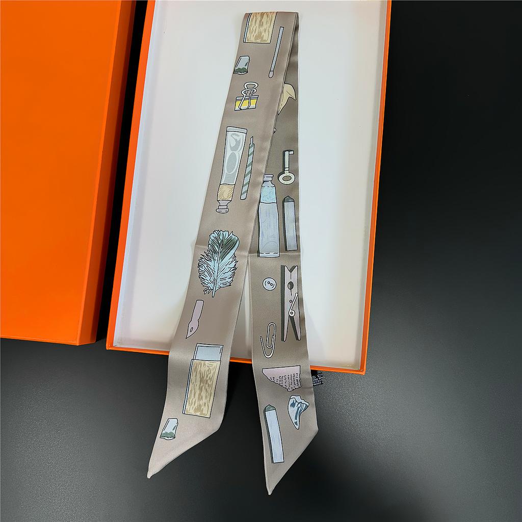 Gorgeous Saddle Twill Silk Scarf Women Fashion Scarf Luxury Skinny Bag Scarves Brand Design Foulard  Neckerchief Hair Headband