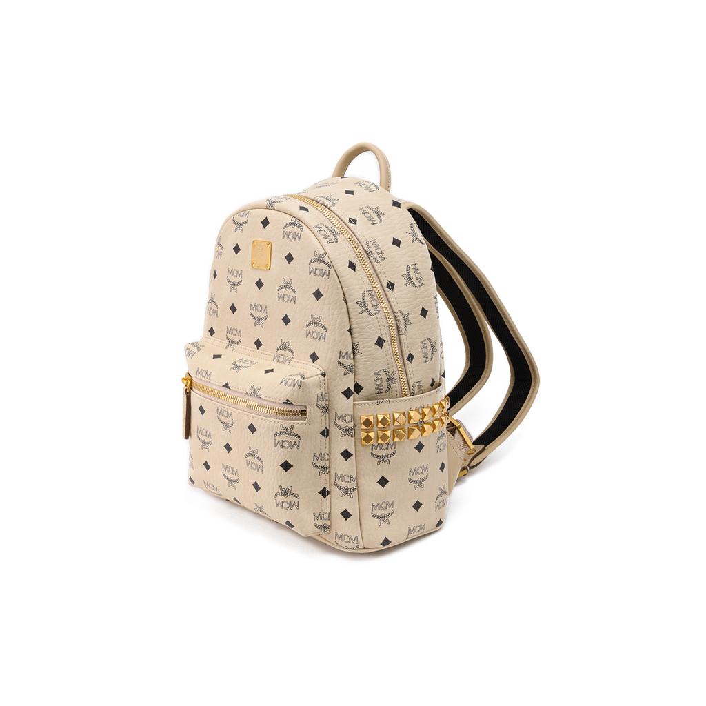 .Mcm Stark klasický retro oboustranný cvoček dojíždějící párty batoh malý unisex béžové plátno a kůže kombinace