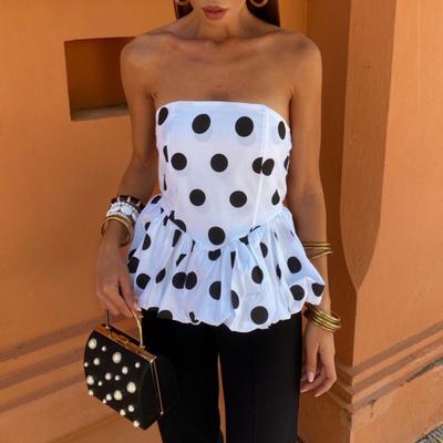 Women Tops Bandeau Strapless Elastic Back Petal Hem Puffy Skirt Design Tank Tops Parties Street Photography Vest Daily Wear