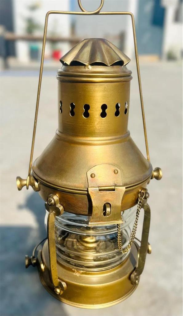 Solid Brass Anchor Lantern: Vintage Maritime Style Electric Lamp