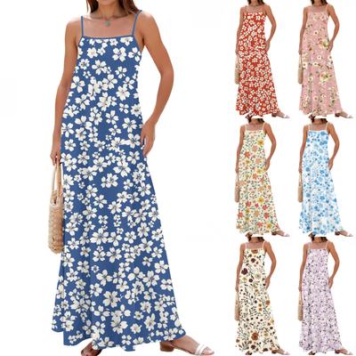 Γυναικείο Ανοιξιάτικο Και Καλοκαιρινό Casual Μόδα Ρυθμιζόμενες Τιράντες Φορεμένο Μακρύ Φόρεμα