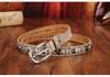 Ethnic Style Retro Rivet Leather Belt with Rhinestone Inlays for Women