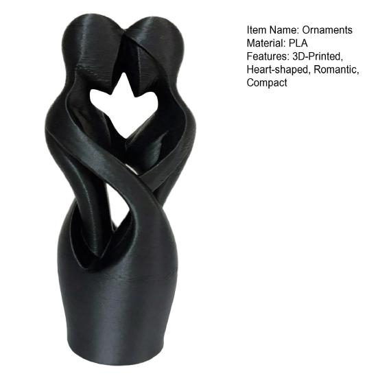3D-Printed Minimalist Couple Ornament with Heart Cutout Smooth Delicate Lines Black White Desktop Keepsake Romantic Home Decor Gift