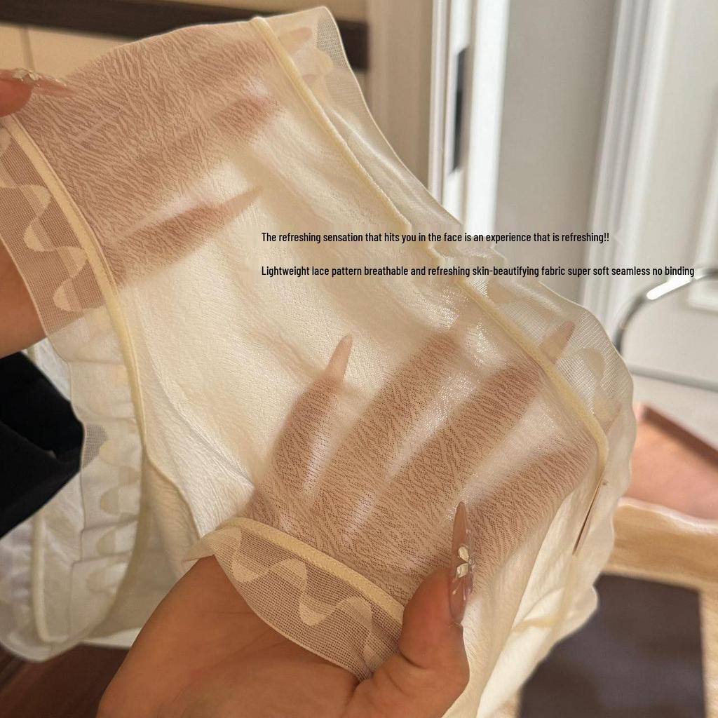 Set of 5 Luxe Lace Silk High-Elastic Women's Triangle Panties - Quick-Dry, Nude Feel
