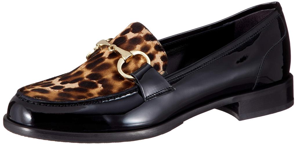 Luca Grossi LUCA Bit Size 2E Women's 4811M-QA Loafers, Black/Leopard Print, 23.5cm,